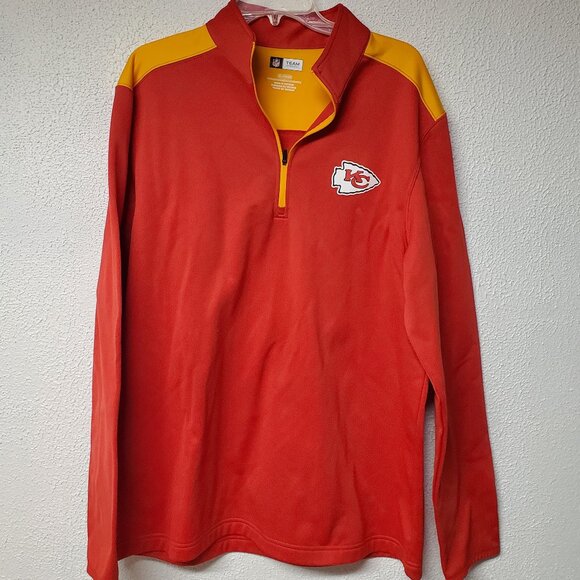 Mens Sweatshirt - NFL Red and Yellow Kansas City Chiefs XL Pullover Quarter Zip - Picture 1 of 4